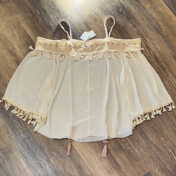 Cream Off Shoulder Blouse with Tassel Details - Picture 3 of 3